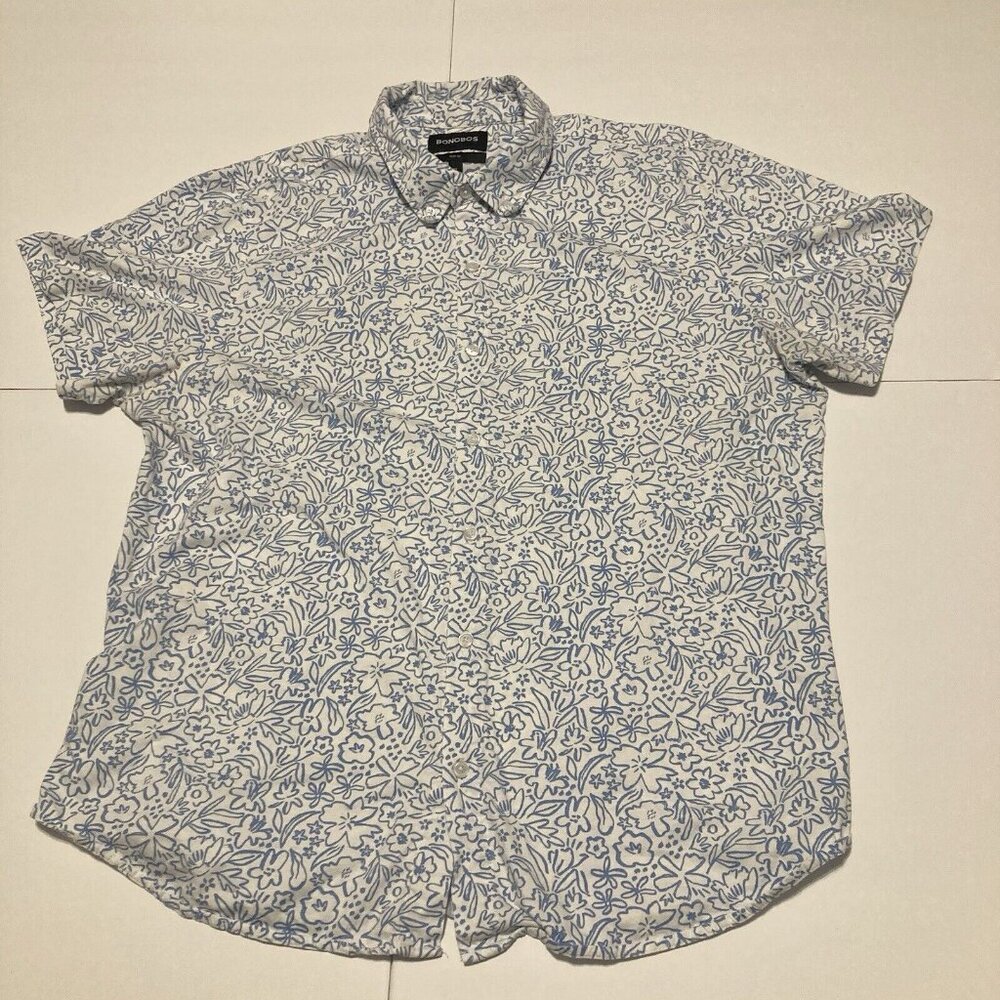 Bonobos Shirt Mens XL Floral White/Blue Slim Fit Short Sleeve Button down